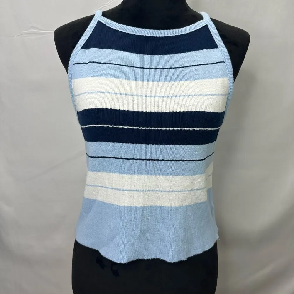The Great American Sweater Striped Blue and White Vintage Halter Top Size L - Picture 2 of 6
